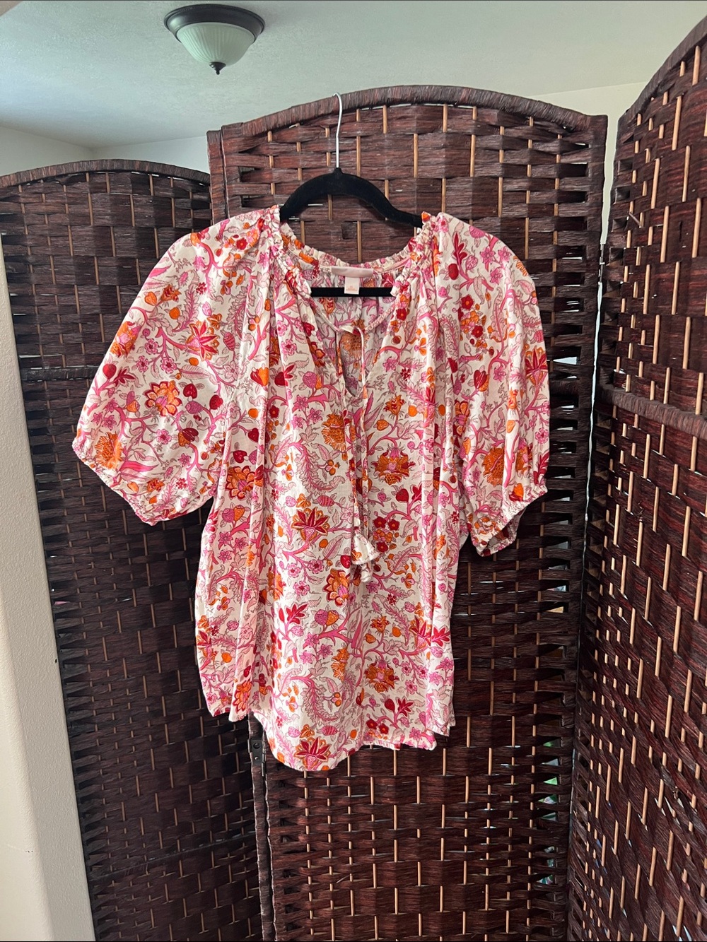 Knox Rose Pink & Orange Floral Peasant Top